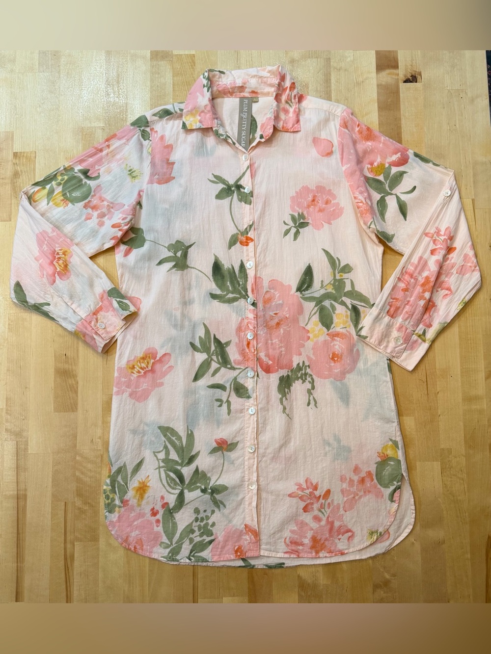 Plum Pretty Sugar Pink Floral Cotton Button-Down Shirt